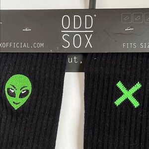 Alien Socks ODD SOX Black Embroidered Novelty Crew Socks Aliens NWT